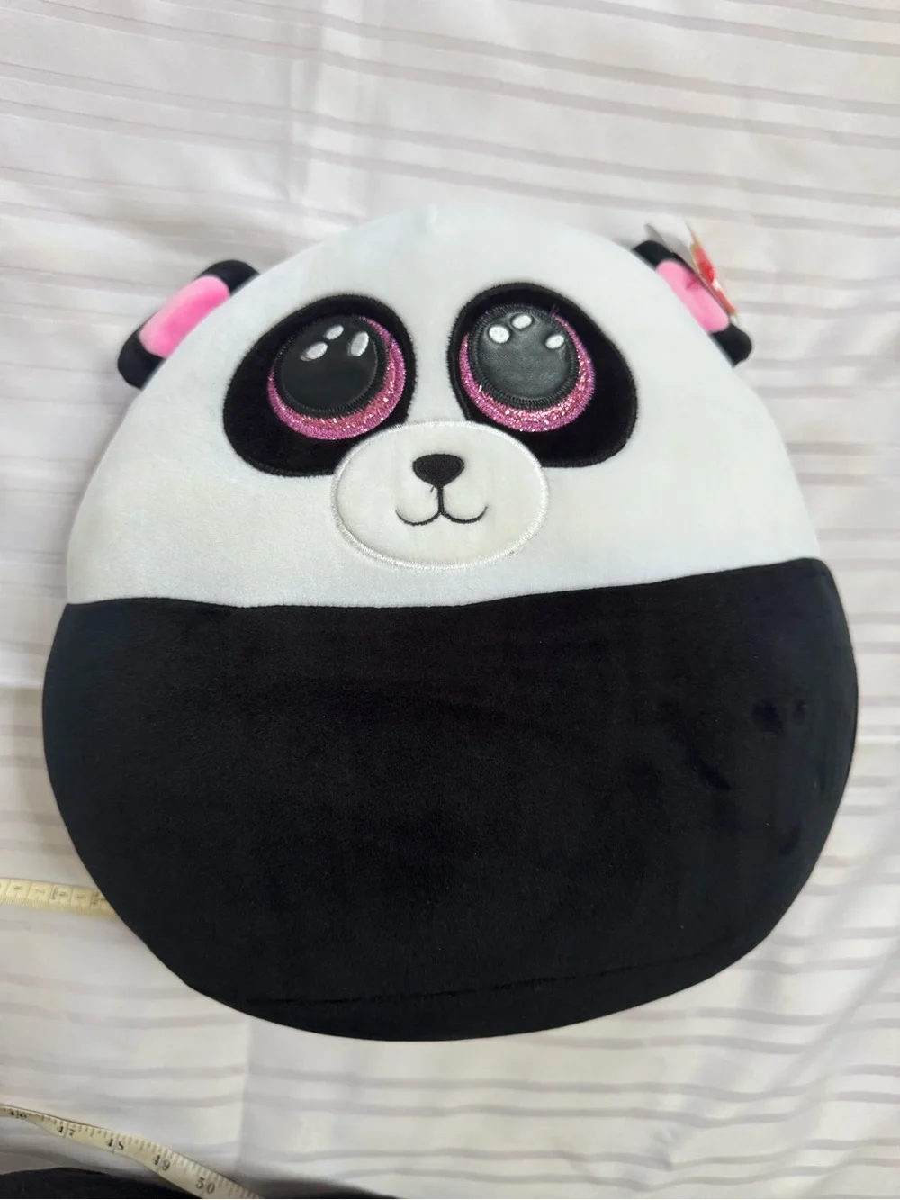 Ty Panda Plush Pillow - White, Black and Pink Eye Accents